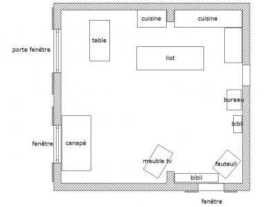 Plan salon sejour cuisine 45m2