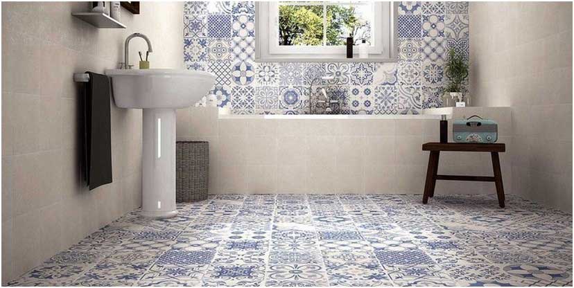 Carrelage blanc a motif