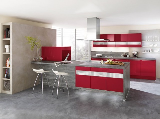 Deco salon cuisine rouge