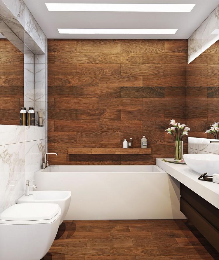 Carrelage imitation bois mural salle de bain