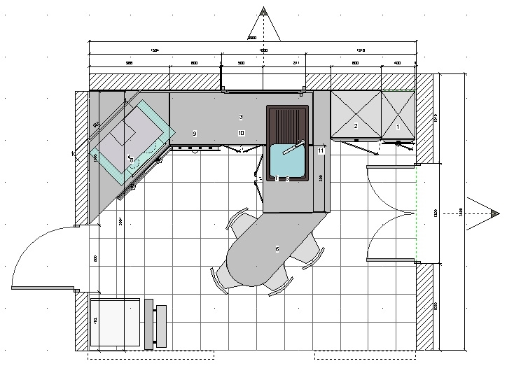 Plan cuisine ouverte 12m2