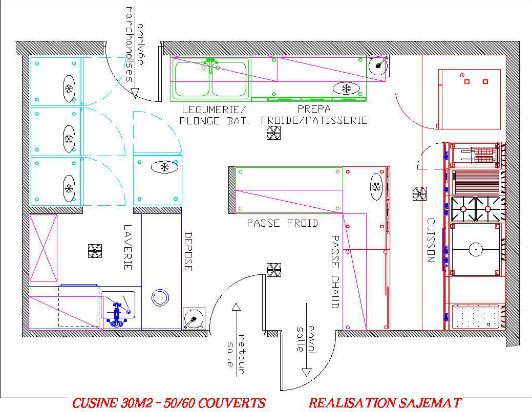 Plan d'architecte de cuisine professionnelle