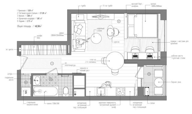 Plan d'une cuisine pour studio