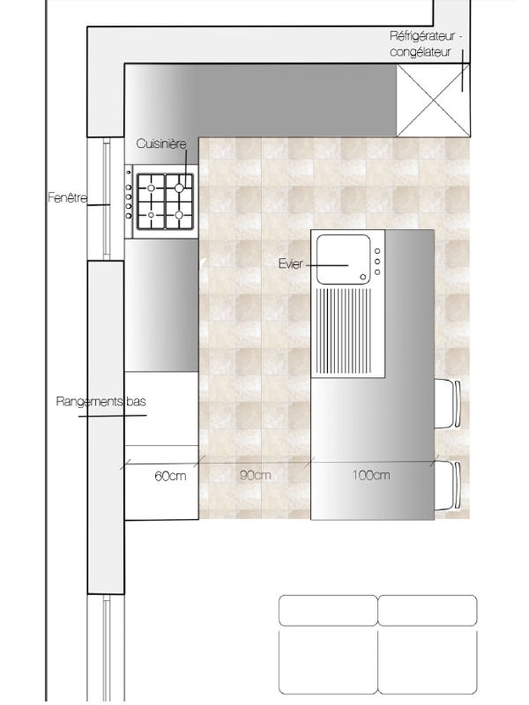 Plan cuisine équipée 8m2