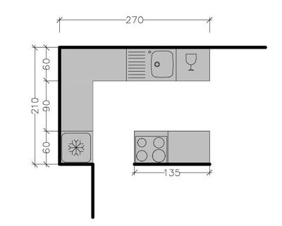 Plan petite cuisine ilot central