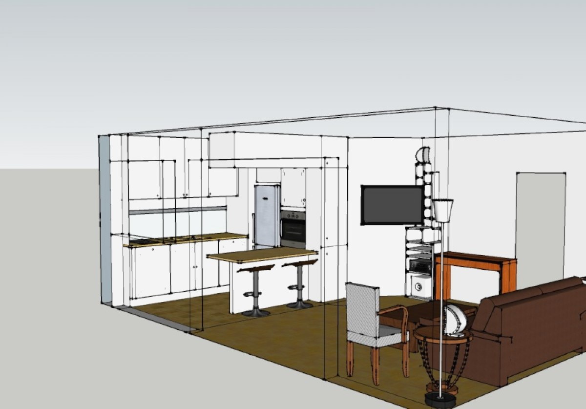 Plan cuisine ouverte sur salon