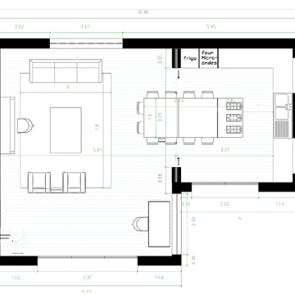Plan de cuisine ouverte sur salle a manger