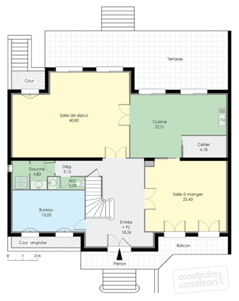 Plan de maison 4 chambres salon cuisine douche