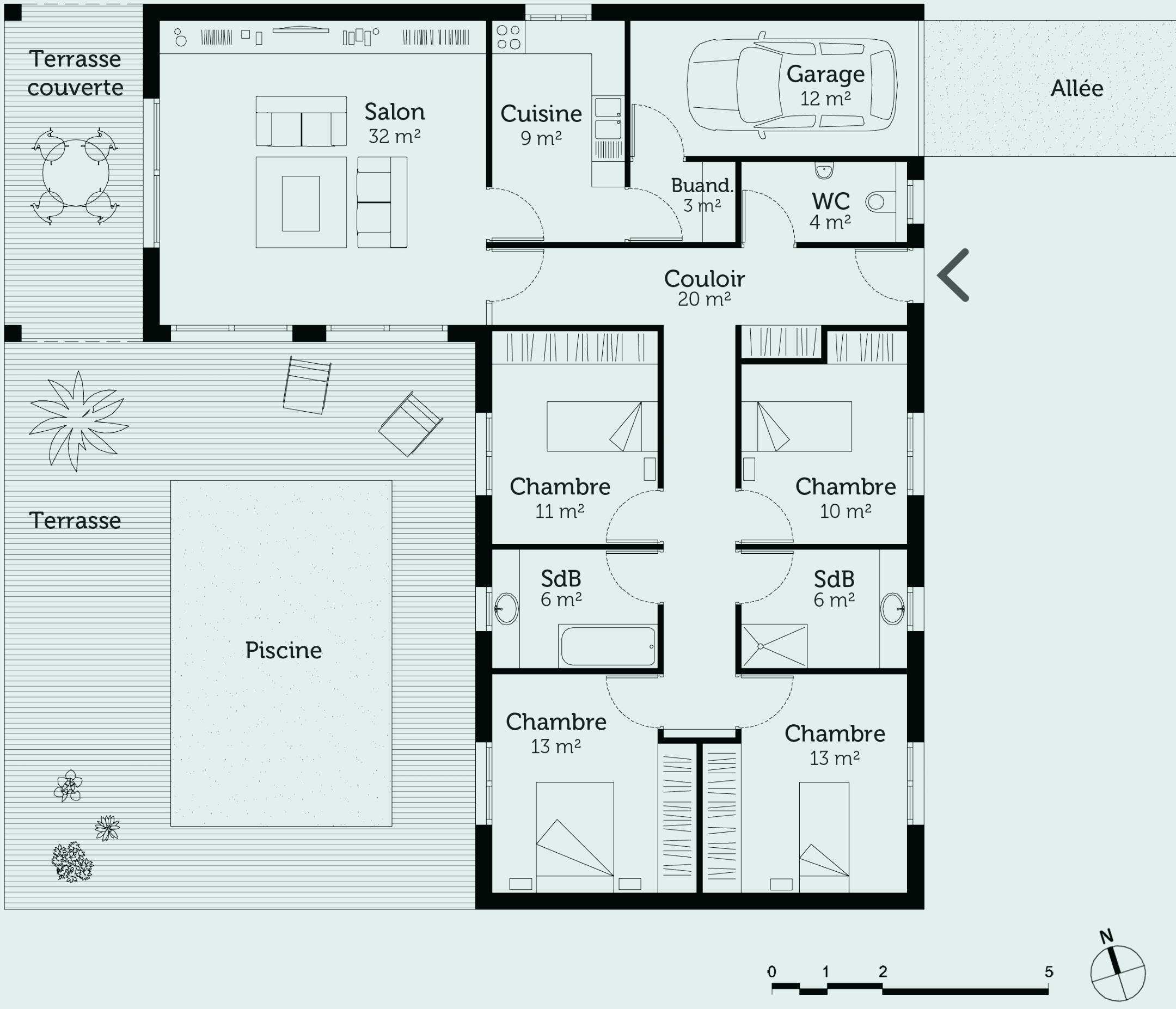 Plan cuisine 9 m2 piscine