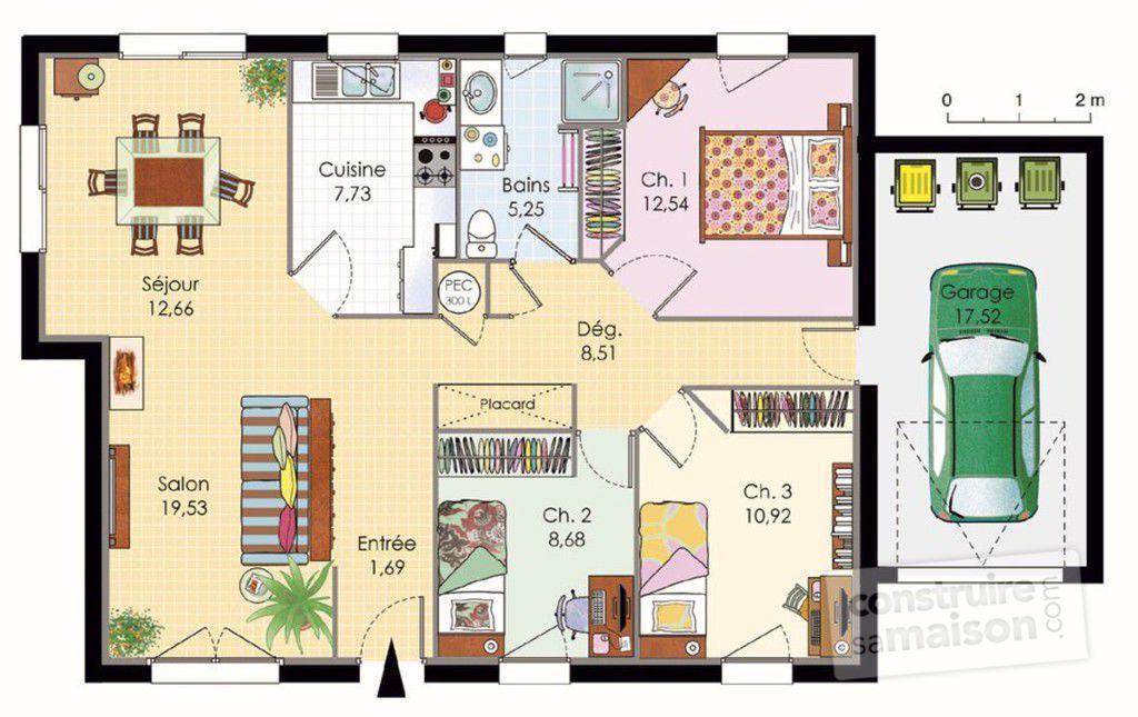 Plan de maison avec cuisine séparée