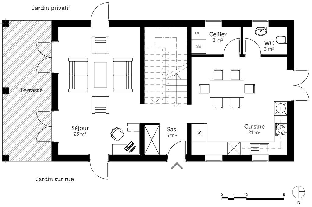 Plan maison avec cuisine ouverte