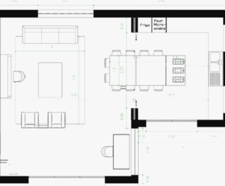 Plan cuisine ouverte sur séjour