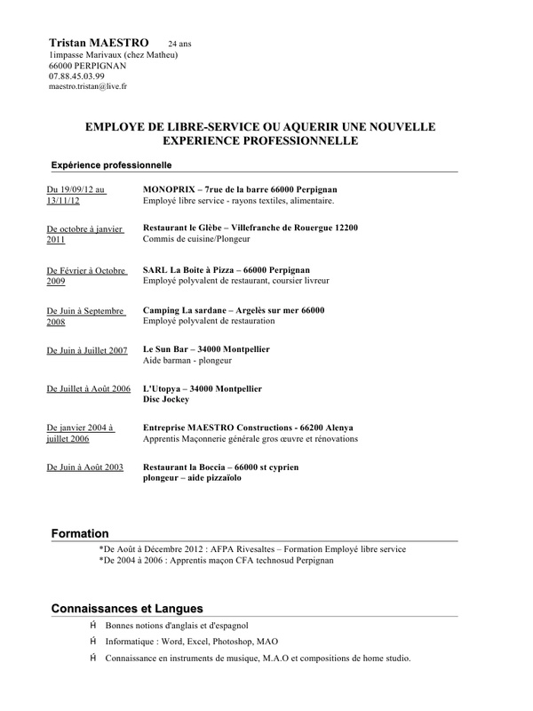 Exemple de cv cuisinier pdf