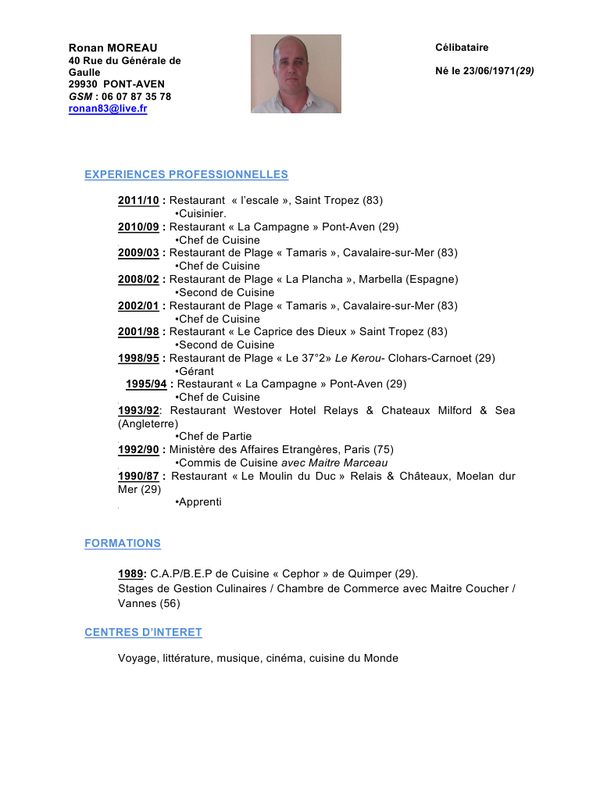 Modele de cv de cuisinier gratuit
