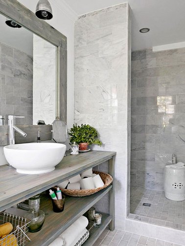Carrelage salle de bain blanc et gris