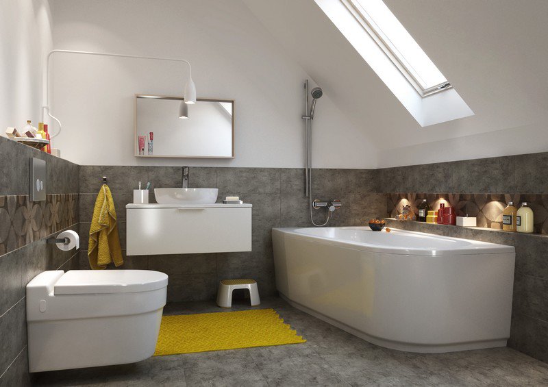 Carrelage salle de bain gris et jaune
