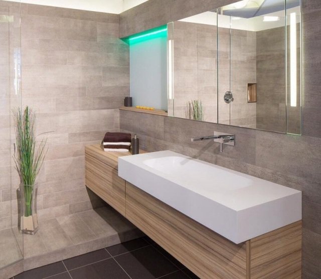 Carrelage gris mur salle de bain