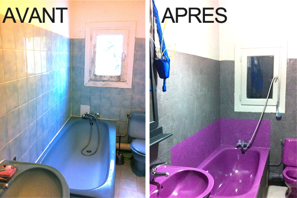 Carrelage salle de bain repeint avant apres