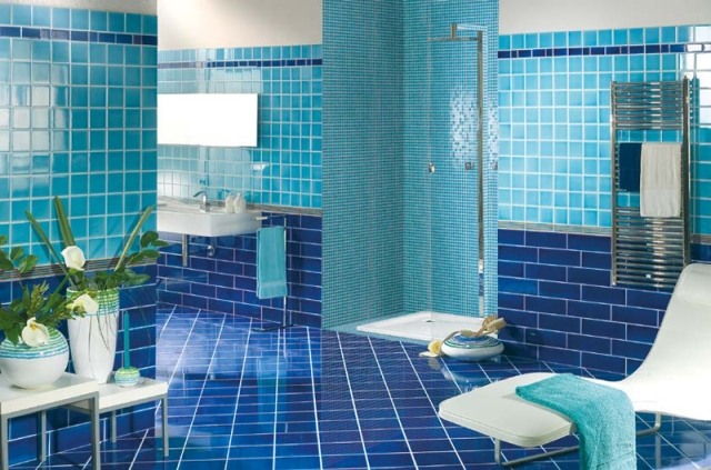 Carrelage salle de bain bleu marine