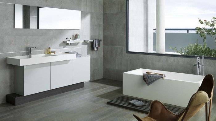 Carrelage salle de bain ton gris