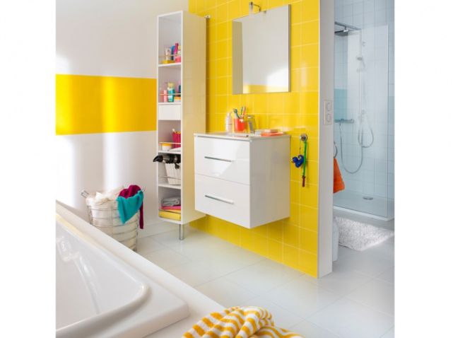 Carrelage mural metro jaune