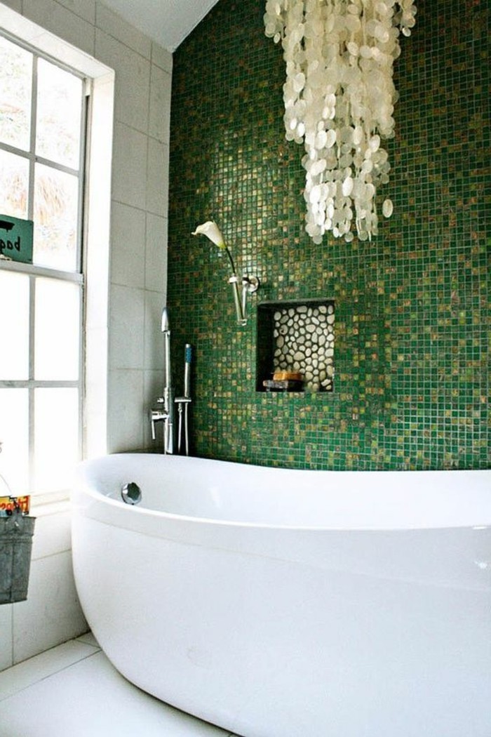 Carrelage salle de bain vert clair