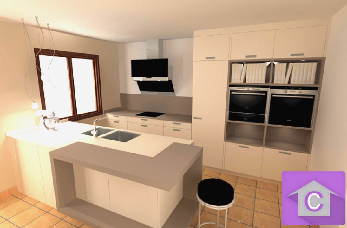 Plan de cuisine ouverte en 3d