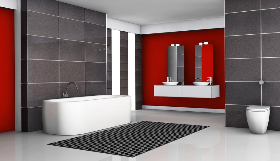 Carrelage gris et rouge
