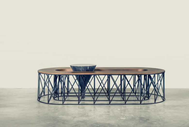 Table basse marbre noyer