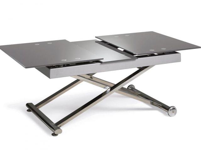 Table basse relevable extensible en verre