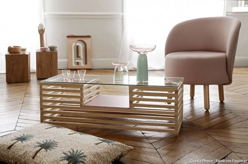 Table basse palette verre