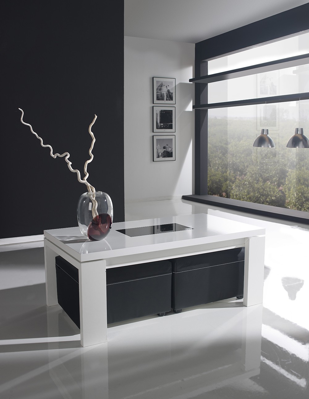 Table basse avec pouf coffre