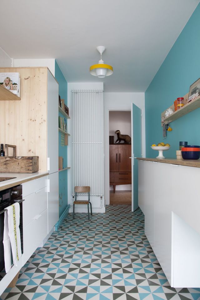 Carrelage sol cuisine bleu