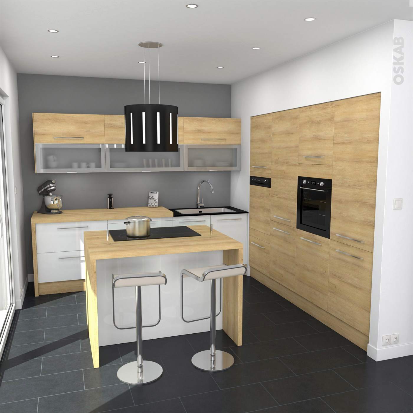 Modele de cuisine blanche et bois